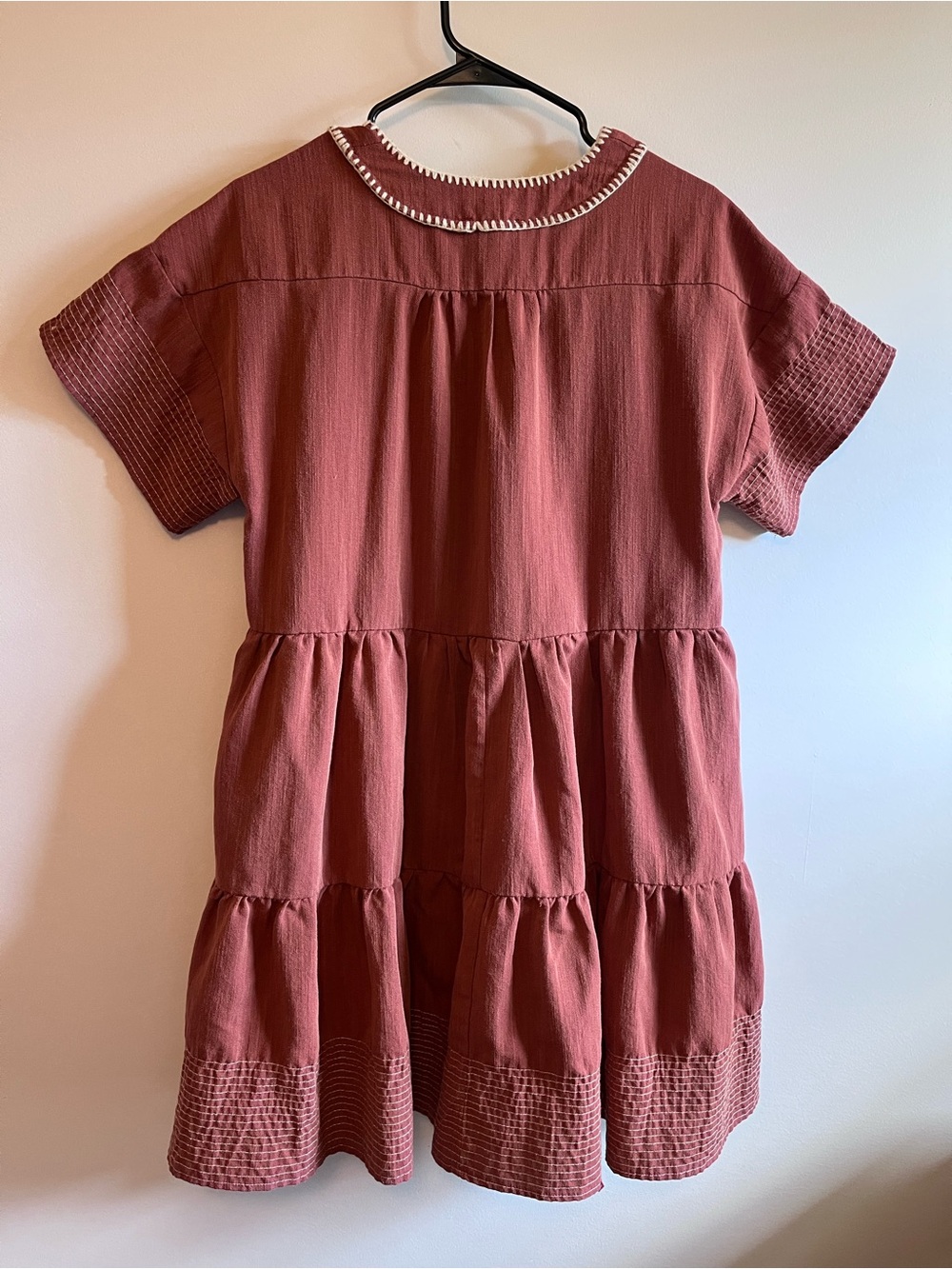 Entro Tiered Mini Dress in Terracotta with Contrast Trim - Picture 2 of 7